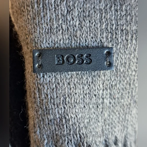 NWT Boss Tan & Grey Stripe Wool Neutral Causal Unisex Preppy Winter Scarf Wrap - Picture 7 of 11